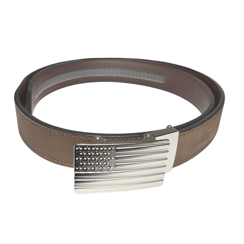 Kore Essentials Mens Gun Leather Belt 44 Brown American Flag Adj Ratchet Buckle